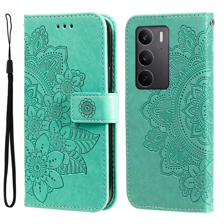 Seven-petal Flowers Embossing Leather Phone Case, For Realme 15T 5G, For Realme Narzo 80 Lite 4G / C71 India, For Realme 15 5G / Realme 15 Pro 5G, For Realme C71 4G / C75 4G / 5G / 14x