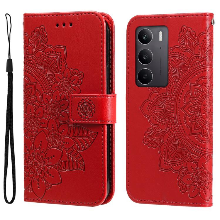 Seven-petal Flowers Embossing Leather Phone Case, For Realme 15T 5G, For Realme Narzo 80 Lite 4G / C71 India, For Realme 15 5G / Realme 15 Pro 5G, For Realme C71 4G / C75 4G / 5G / 14x