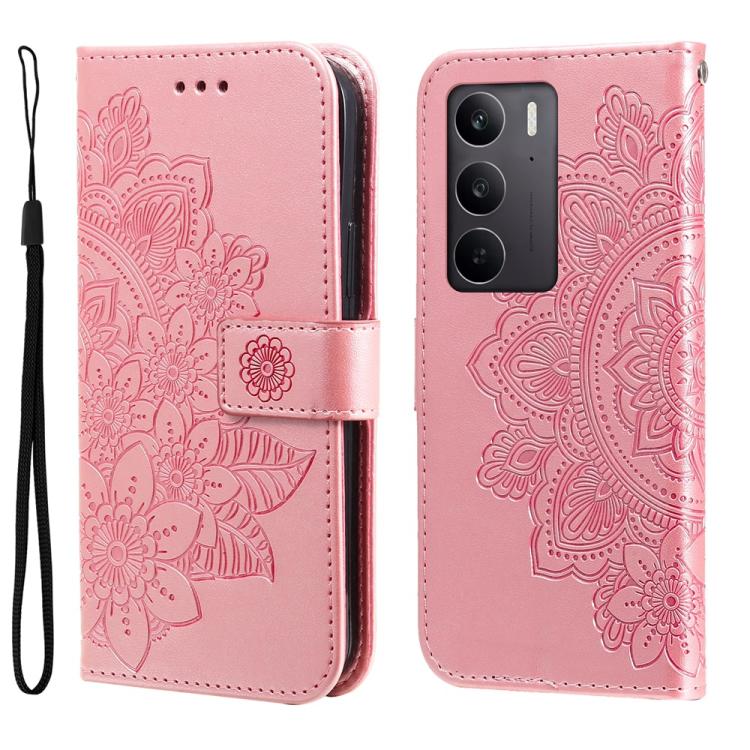 Seven-petal Flowers Embossing Leather Phone Case, For Realme 15T 5G, For Realme Narzo 80 Lite 4G / C71 India, For Realme 15 5G / Realme 15 Pro 5G, For Realme C71 4G / C75 4G / 5G / 14x