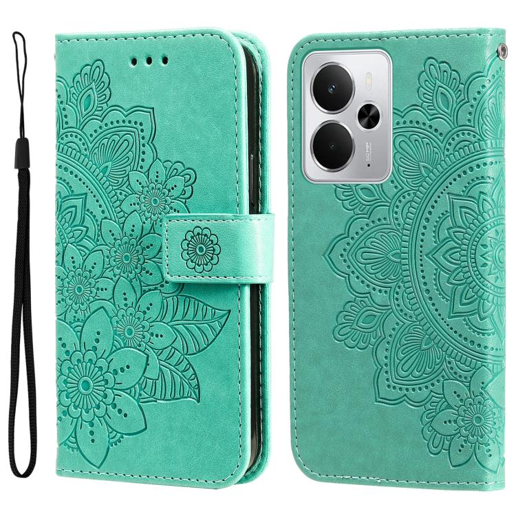 Seven-petal Flowers Embossing Leather Phone Case, For Realme 14 Global, For Realme 14 Pro+ Global, For Realme 14 Pro Global, For Realme GT 7 Pro