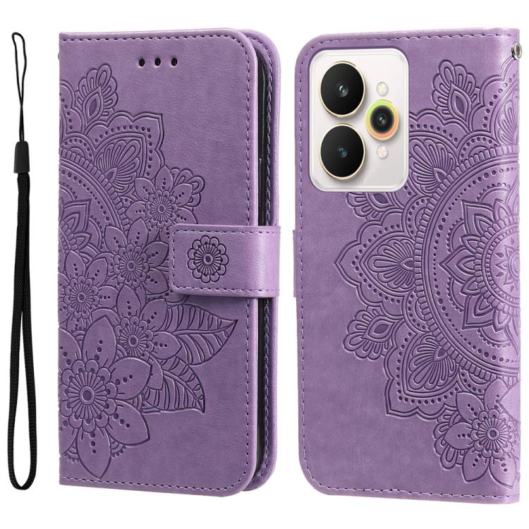 Seven-petal Flowers Embossing Leather Phone Case, For Realme 15T 5G, For Realme Narzo 80 Lite 4G / C71 India, For Realme 15 5G / Realme 15 Pro 5G, For Realme C71 4G / C75 4G / 5G / 14x