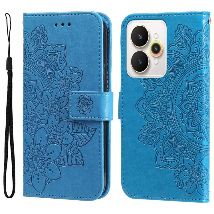 Seven-petal Flowers Embossing Leather Phone Case, For Realme 15T 5G, For Realme Narzo 80 Lite 4G / C71 India, For Realme 15 5G / Realme 15 Pro 5G, For Realme C71 4G / C75 4G / 5G / 14x