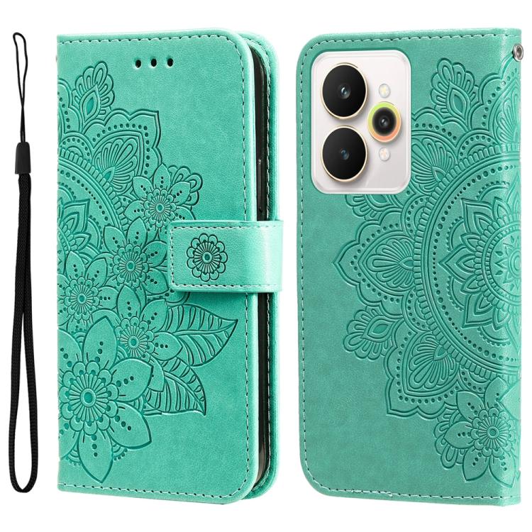 Seven-petal Flowers Embossing Leather Phone Case, For Realme 15T 5G, For Realme Narzo 80 Lite 4G / C71 India, For Realme 15 5G / Realme 15 Pro 5G, For Realme C71 4G / C75 4G / 5G / 14x