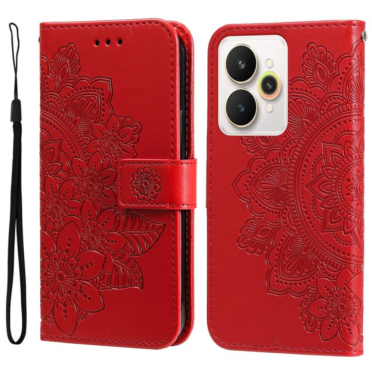 Seven-petal Flowers Embossing Leather Phone Case, For Realme 15T 5G, For Realme Narzo 80 Lite 4G / C71 India, For Realme 15 5G / Realme 15 Pro 5G, For Realme C71 4G / C75 4G / 5G / 14x