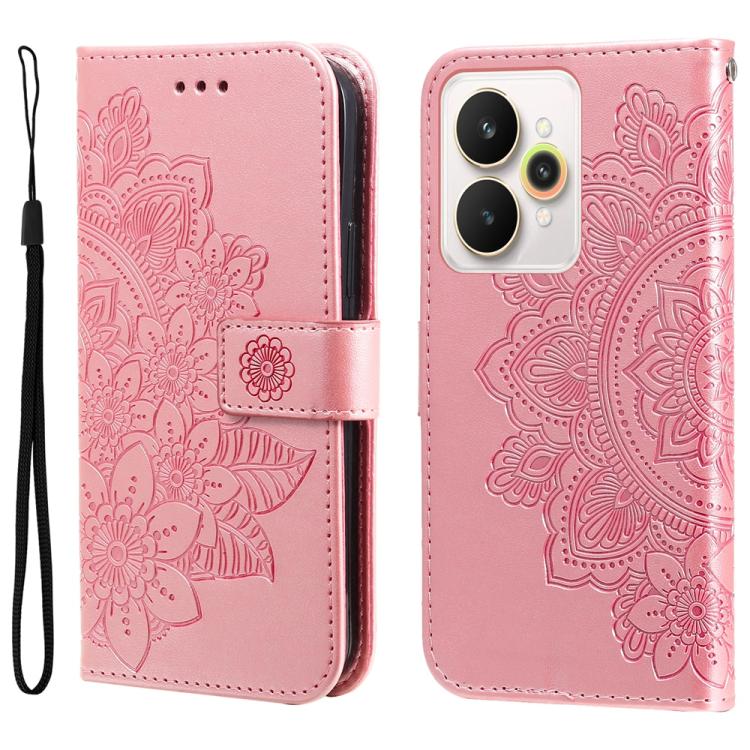 Seven-petal Flowers Embossing Leather Phone Case, For Realme 15T 5G, For Realme Narzo 80 Lite 4G / C71 India, For Realme 15 5G / Realme 15 Pro 5G, For Realme C71 4G / C75 4G / 5G / 14x