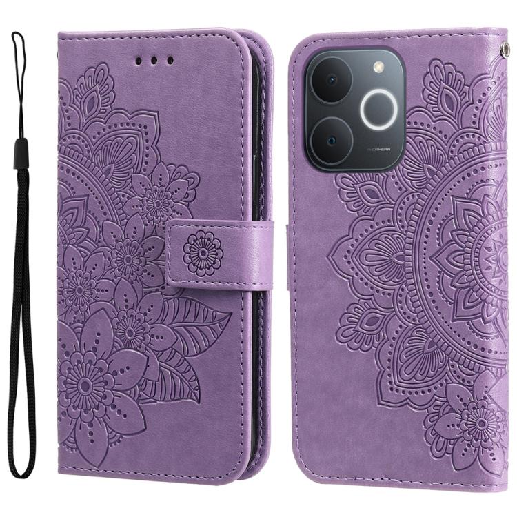 Seven-petal Flowers Embossing Leather Phone Case, For Realme 15T 5G, For Realme Narzo 80 Lite 4G / C71 India, For Realme 15 5G / Realme 15 Pro 5G, For Realme C71 4G / C75 4G / 5G / 14x