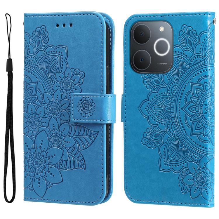 Seven-petal Flowers Embossing Leather Phone Case, For Realme 15T 5G, For Realme Narzo 80 Lite 4G / C71 India, For Realme 15 5G / Realme 15 Pro 5G, For Realme C71 4G / C75 4G / 5G / 14x