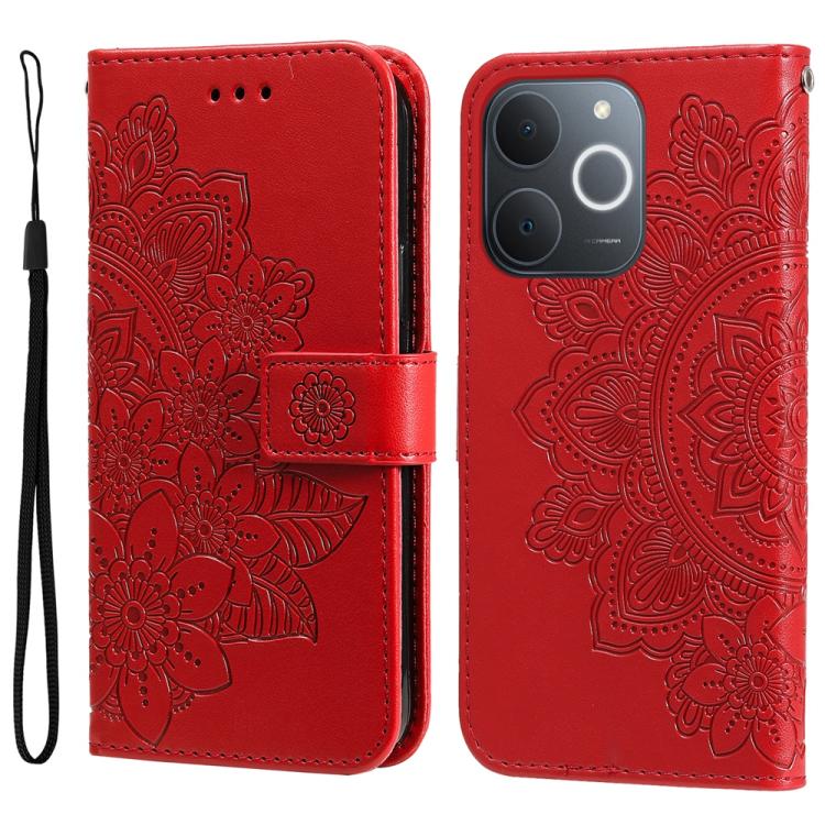 Seven-petal Flowers Embossing Leather Phone Case, For Realme 15T 5G, For Realme Narzo 80 Lite 4G / C71 India, For Realme 15 5G / Realme 15 Pro 5G, For Realme C71 4G / C75 4G / 5G / 14x