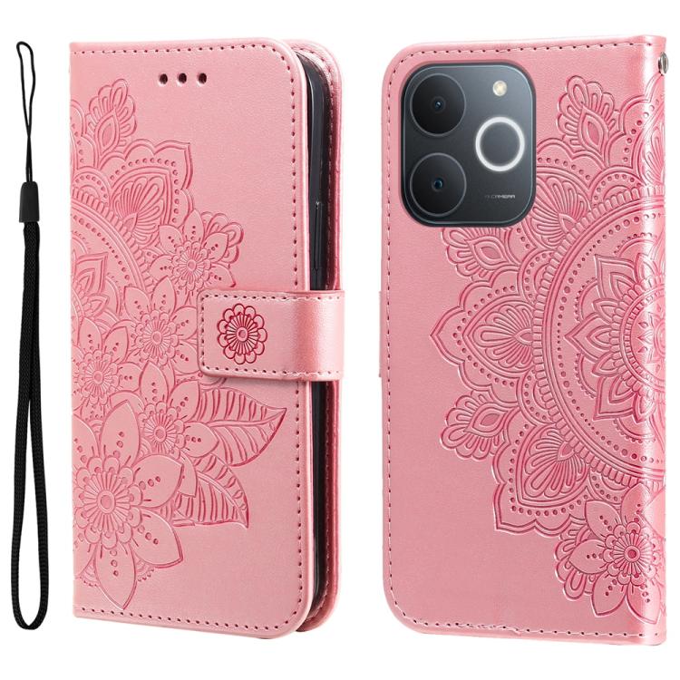 Seven-petal Flowers Embossing Leather Phone Case, For Realme 15T 5G, For Realme Narzo 80 Lite 4G / C71 India, For Realme 15 5G / Realme 15 Pro 5G, For Realme C71 4G / C75 4G / 5G / 14x