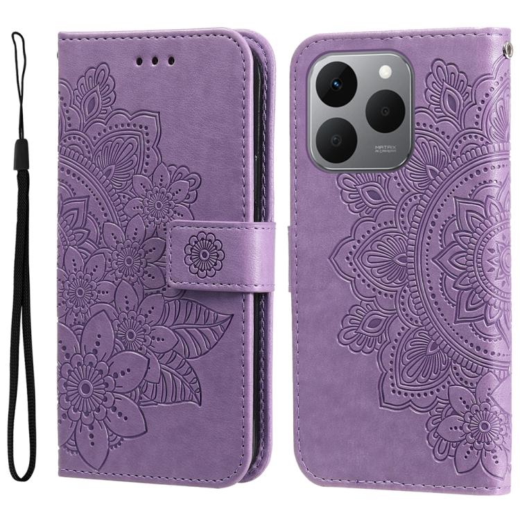 Seven-petal Flowers Embossing Leather Phone Case, For Realme 15T 5G, For Realme Narzo 80 Lite 4G / C71 India, For Realme 15 5G / Realme 15 Pro 5G, For Realme C71 4G / C75 4G / 5G / 14x