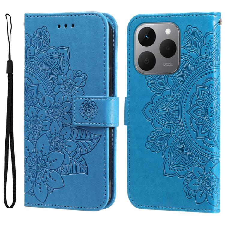 Seven-petal Flowers Embossing Leather Phone Case, For Realme 15T 5G, For Realme Narzo 80 Lite 4G / C71 India, For Realme 15 5G / Realme 15 Pro 5G, For Realme C71 4G / C75 4G / 5G / 14x