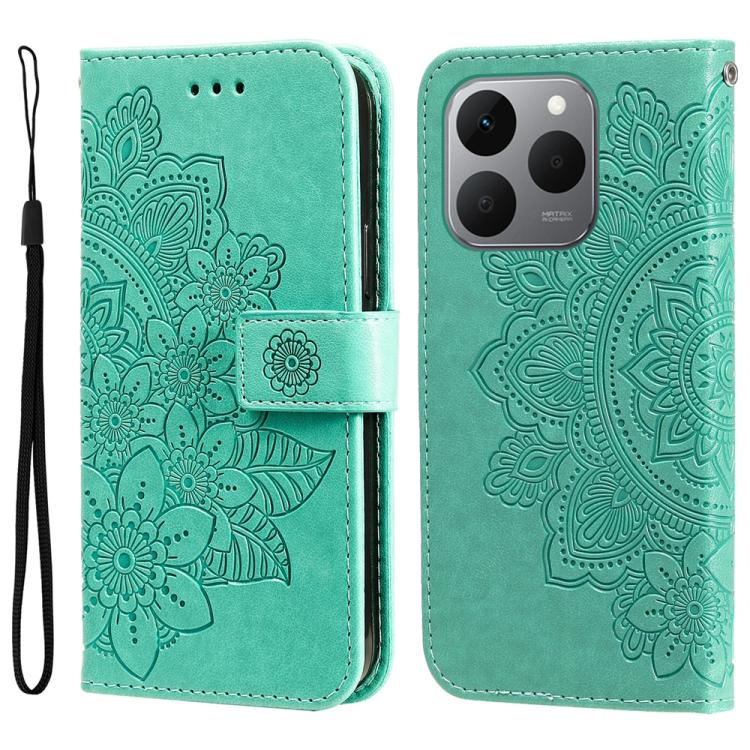 Seven-petal Flowers Embossing Leather Phone Case, For Realme 15T 5G, For Realme Narzo 80 Lite 4G / C71 India, For Realme 15 5G / Realme 15 Pro 5G, For Realme C71 4G / C75 4G / 5G / 14x