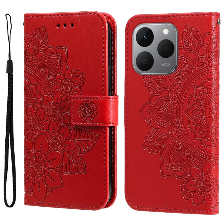 Seven-petal Flowers Embossing Leather Phone Case, For Realme 15T 5G, For Realme Narzo 80 Lite 4G / C71 India, For Realme 15 5G / Realme 15 Pro 5G, For Realme C71 4G / C75 4G / 5G / 14x