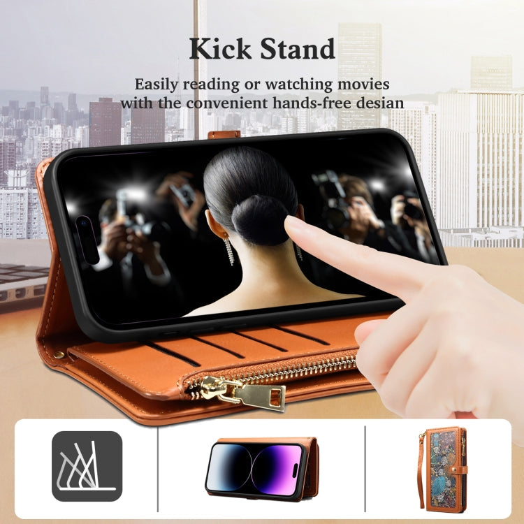 For Google Pixel 9 / 9 Pro ESEBLE Star Series Lanyard Zipper Wallet RFID Leather Case(Brown)