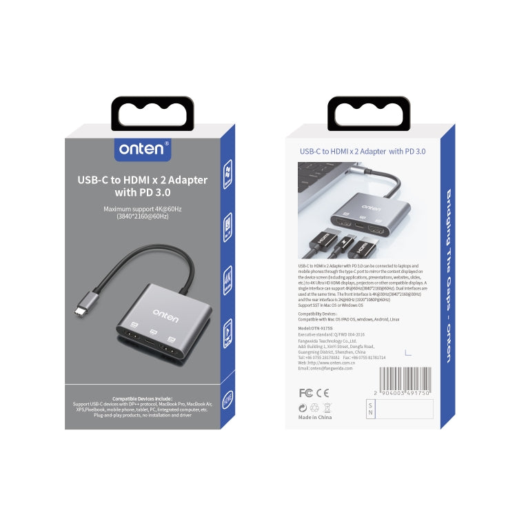 Onten 9175S 3 in 1 USB-C / Type-C to HDMI Adapter(Grey)