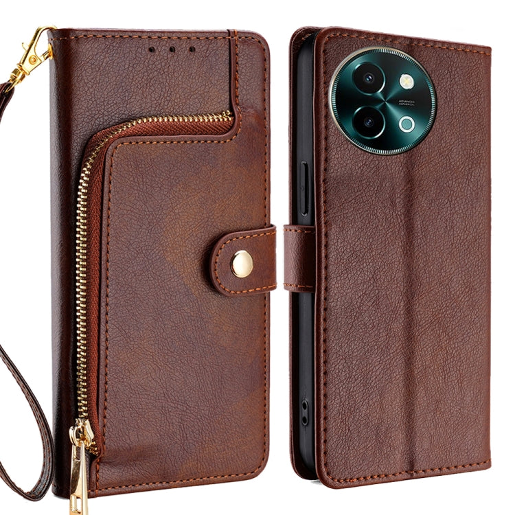 Zipper Bag Leather Phone Case, For vivo Y38 5G / T3x Global, For vivo V30e 5G Global, For vivo iQOO Z9x 5G, For vivo iQOO Z9 Turbo, For vivo Y03 4G, For vivo Y100 5G IDN