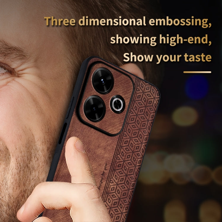 For Xiaomi Redmi Note 13R AZNS 3D Embossed Skin Feel Phone Case(Brown)