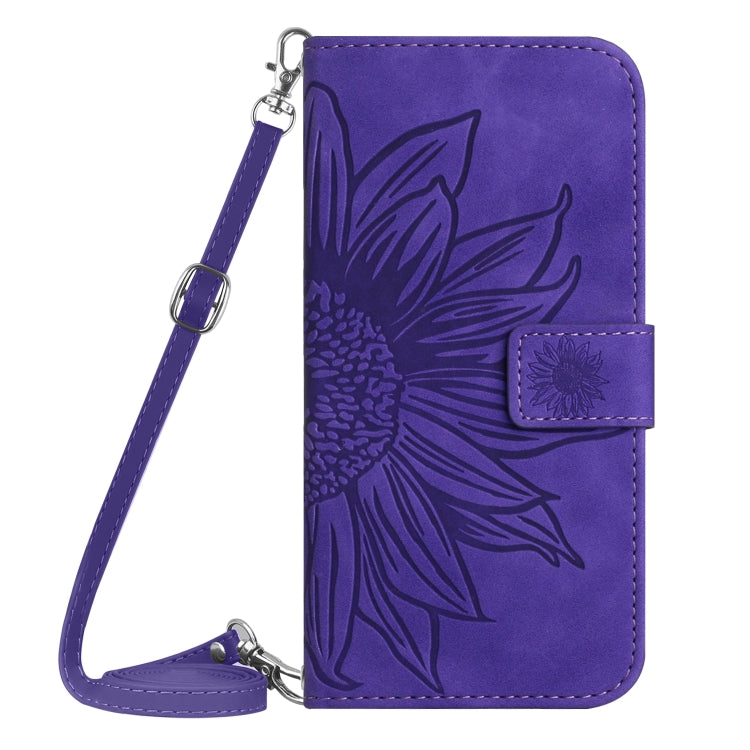 Skin Feel Sun Flower Embossed Flip Leather Phone Case with Lanyard, For OPPO Reno10 Pro+