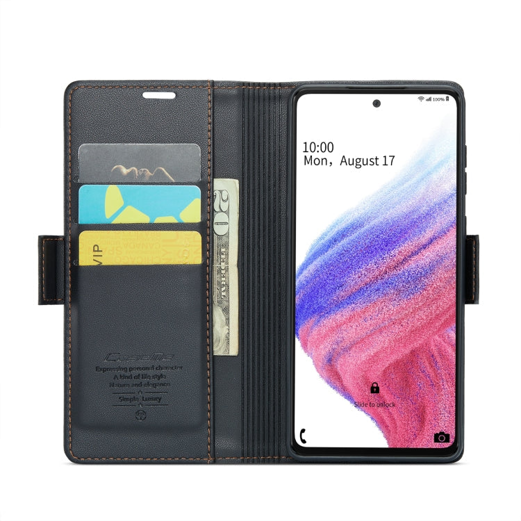 For Samsung Galaxy A53 CaseMe 023 Butterfly Buckle Litchi Texture RFID Anti-theft Leather Phone Case(Black)