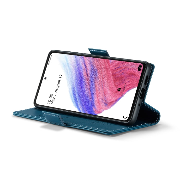 For Samsung Galaxy A53 CaseMe 023 Butterfly Buckle Litchi Texture RFID Anti-theft Leather Phone Case(Blue)