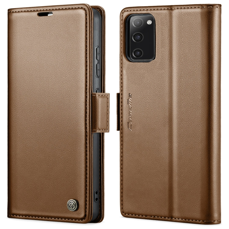 For Samsung Galaxy S20 FE CaseMe 023 Butterfly Buckle Litchi Texture RFID Anti-theft Leather Phone Case(Brown)