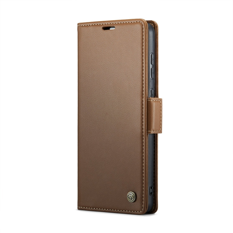 For Samsung Galaxy S20 FE CaseMe 023 Butterfly Buckle Litchi Texture RFID Anti-theft Leather Phone Case(Brown)
