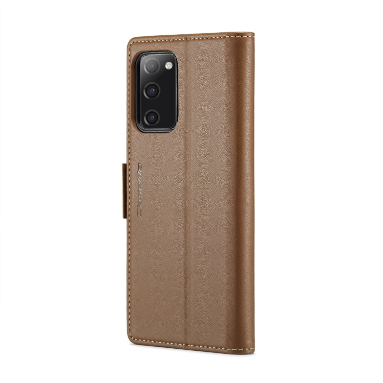 For Samsung Galaxy S20 FE CaseMe 023 Butterfly Buckle Litchi Texture RFID Anti-theft Leather Phone Case(Brown)