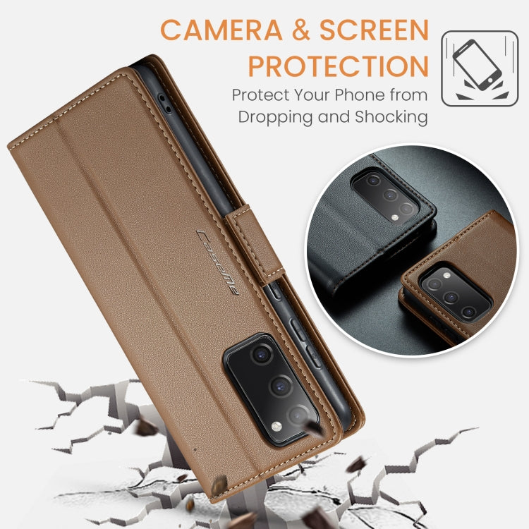 For Samsung Galaxy S20 FE CaseMe 023 Butterfly Buckle Litchi Texture RFID Anti-theft Leather Phone Case(Brown)