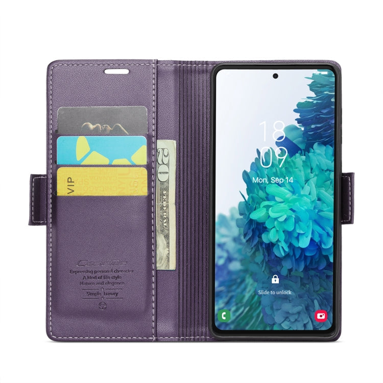 For Samsung Galaxy S20 FE CaseMe 023 Butterfly Buckle Litchi Texture RFID Anti-theft Leather Phone Case(Pearly Purple)