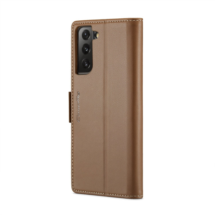 For Samsung Galaxy S21 FE 5G CaseMe 023 Butterfly Buckle Litchi Texture RFID Anti-theft Leather Phone Case(Brown)