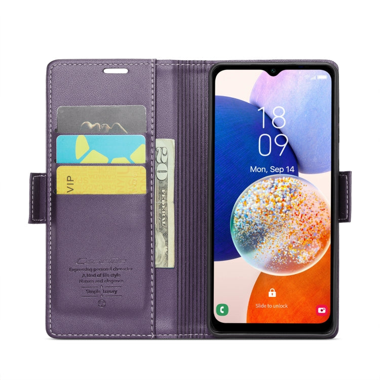 For Samsung Galaxy A14 4G/5G CaseMe 023 Butterfly Buckle Litchi Texture RFID Anti-theft Leather Phone Case(Pearly Purple)
