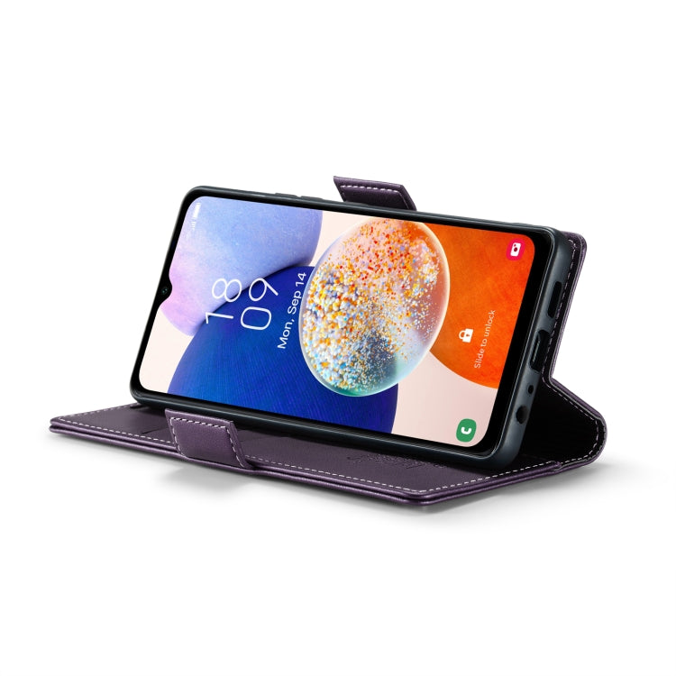 For Samsung Galaxy A14 4G/5G CaseMe 023 Butterfly Buckle Litchi Texture RFID Anti-theft Leather Phone Case(Pearly Purple)