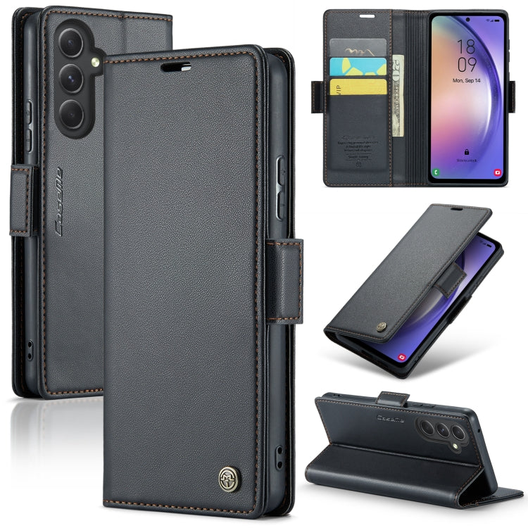 For Samsung Galaxy A54 5G CaseMe 023 Butterfly Buckle Litchi Texture RFID Anti-theft Leather Phone Case(Black)
