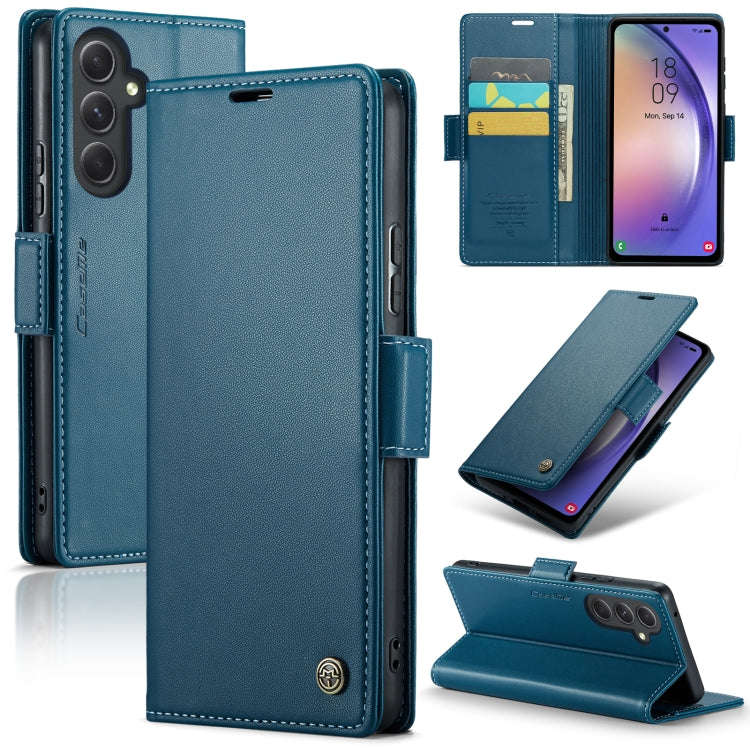 For Samsung Galaxy A54 5G CaseMe 023 Butterfly Buckle Litchi Texture RFID Anti-theft Leather Phone Case(Blue)