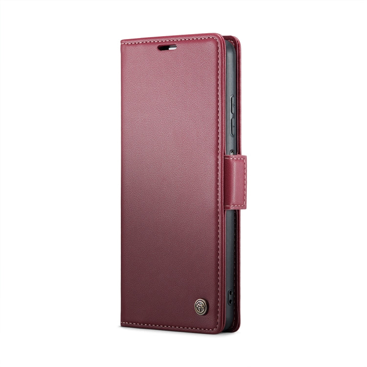 For Samsung Galaxy A05s CaseMe 023 Butterfly Buckle Litchi Texture RFID Anti-theft Leather Phone Case(Wine Red)