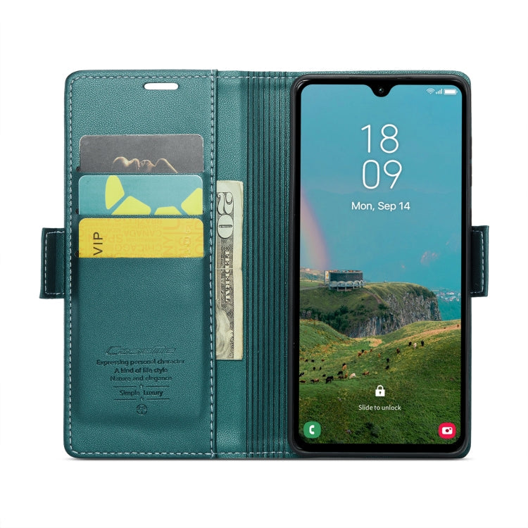For Samsung Galaxy A05s CaseMe 023 Butterfly Buckle Litchi Texture RFID Anti-theft Leather Phone Case(Pearly Blue)