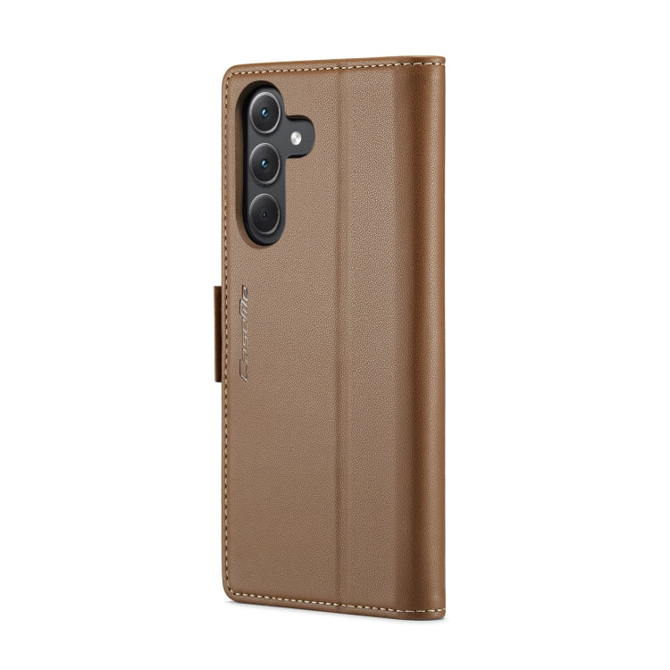 For Samsung Galaxy A35 5G CaseMe 023 Butterfly Buckle Litchi Texture RFID Anti-theft Leather Phone Case(Brown)