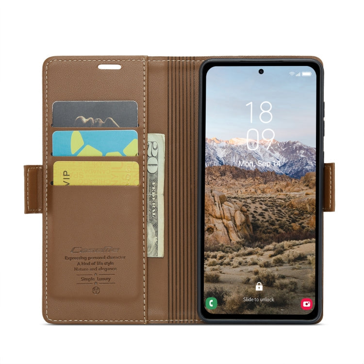 For Samsung Galaxy A35 5G CaseMe 023 Butterfly Buckle Litchi Texture RFID Anti-theft Leather Phone Case(Brown)