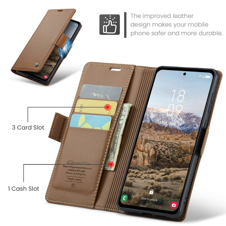 For Samsung Galaxy A35 5G CaseMe 023 Butterfly Buckle Litchi Texture RFID Anti-theft Leather Phone Case(Brown)