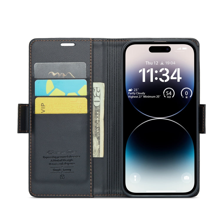 CaseMe 023 Butterfly Buckle Litchi Texture RFID Anti-theft Leather Phone Case, For iPhone 15 Plus, For iPhone 14 Pro, For iPhone 14 Pro Max, For iPhone 15
