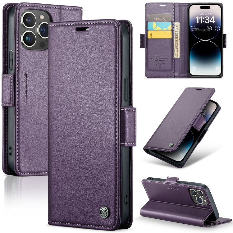 CaseMe 023 Butterfly Buckle Litchi Texture RFID Anti-theft Leather Phone Case, For iPhone 15 Plus, For iPhone 14 Pro, For iPhone 14 Pro Max, For iPhone 15