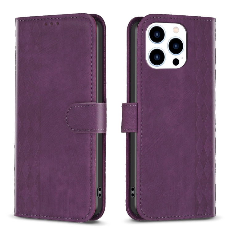 Plaid Embossed Leather Phone Case, For iPhone 13 Pro Max, For iPhone 12 / 12 Pro, For iPhone 12 Pro Max, For iPhone 11