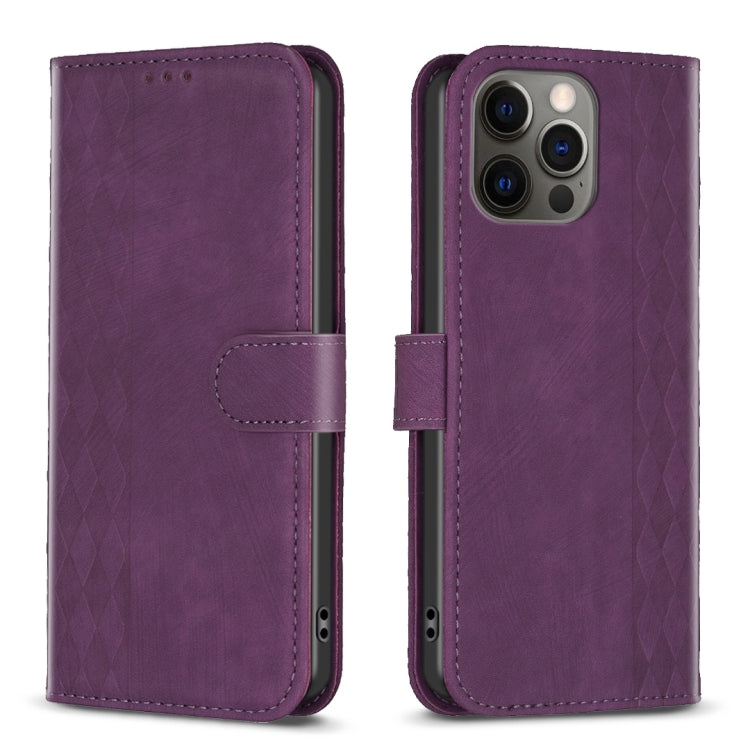 Plaid Embossed Leather Phone Case, For iPhone 13 Pro Max, For iPhone 12 / 12 Pro, For iPhone 12 Pro Max, For iPhone 11