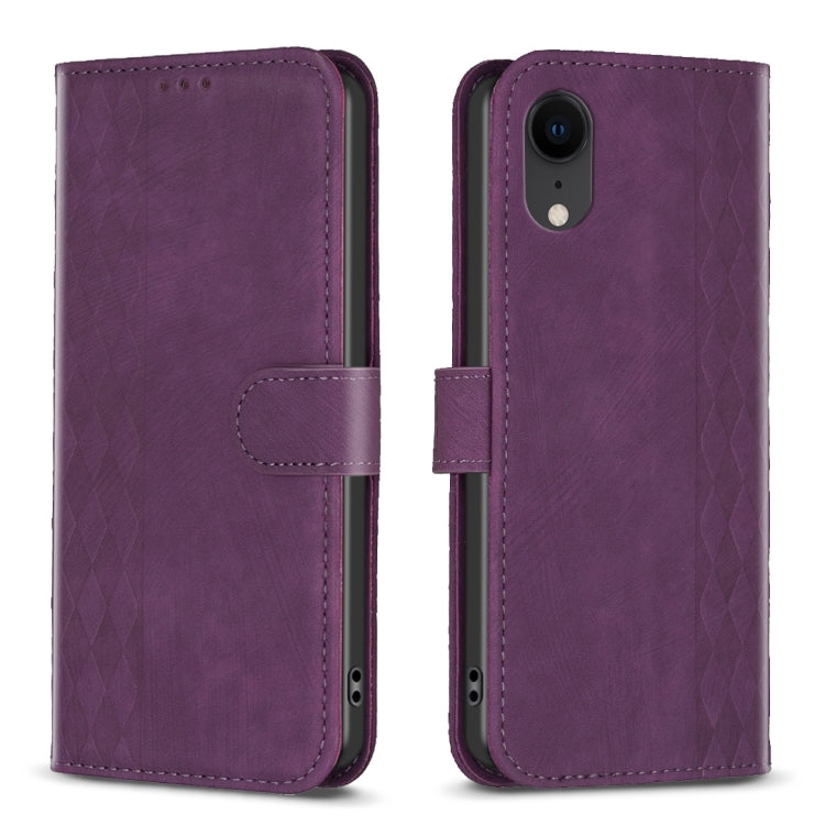 Plaid Embossed Leather Phone Case, For iPhone XR, For iPhone XS Max, For iPhone 15, For iPhone SE 2022 / 7 / 8