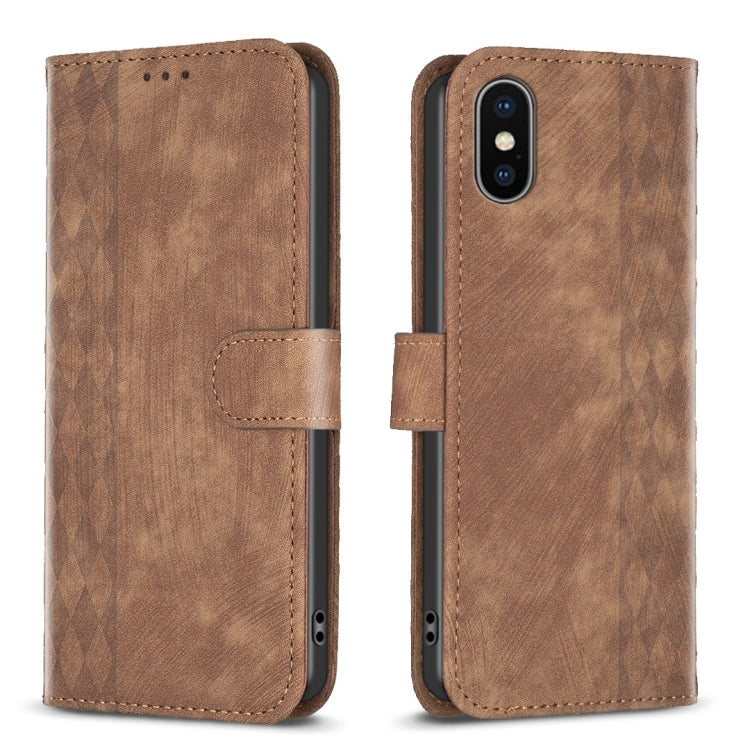 Plaid Embossed Leather Phone Case, For iPhone XR, For iPhone XS Max, For iPhone 15, For iPhone SE 2022 / 7 / 8
