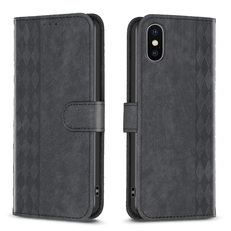 Plaid Embossed Leather Phone Case, For iPhone XR, For iPhone XS Max, For iPhone 15, For iPhone SE 2022 / 7 / 8