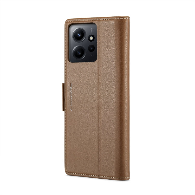 For Xiaomi Redmi Note 12 4G Global CaseMe 023 Butterfly Buckle Litchi Texture RFID Anti-theft Leather Phone Case(Brown)