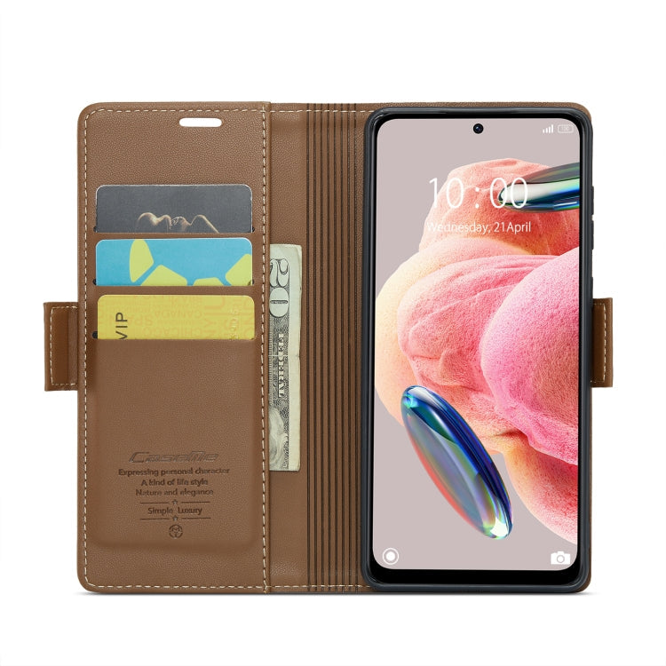 For Xiaomi Redmi Note 12 4G Global CaseMe 023 Butterfly Buckle Litchi Texture RFID Anti-theft Leather Phone Case(Brown)