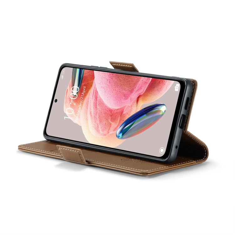 For Xiaomi Redmi Note 12 4G Global CaseMe 023 Butterfly Buckle Litchi Texture RFID Anti-theft Leather Phone Case(Brown)