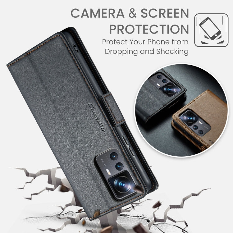 For Xiaomi 12T /12T Pro/Redmi K50 Ultra CaseMe 023 Butterfly Buckle Litchi Texture RFID Anti-theft Leather Phone Case(Black)